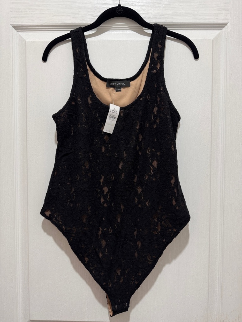 LOFT Black Lace Bodysuit with Nude Lining